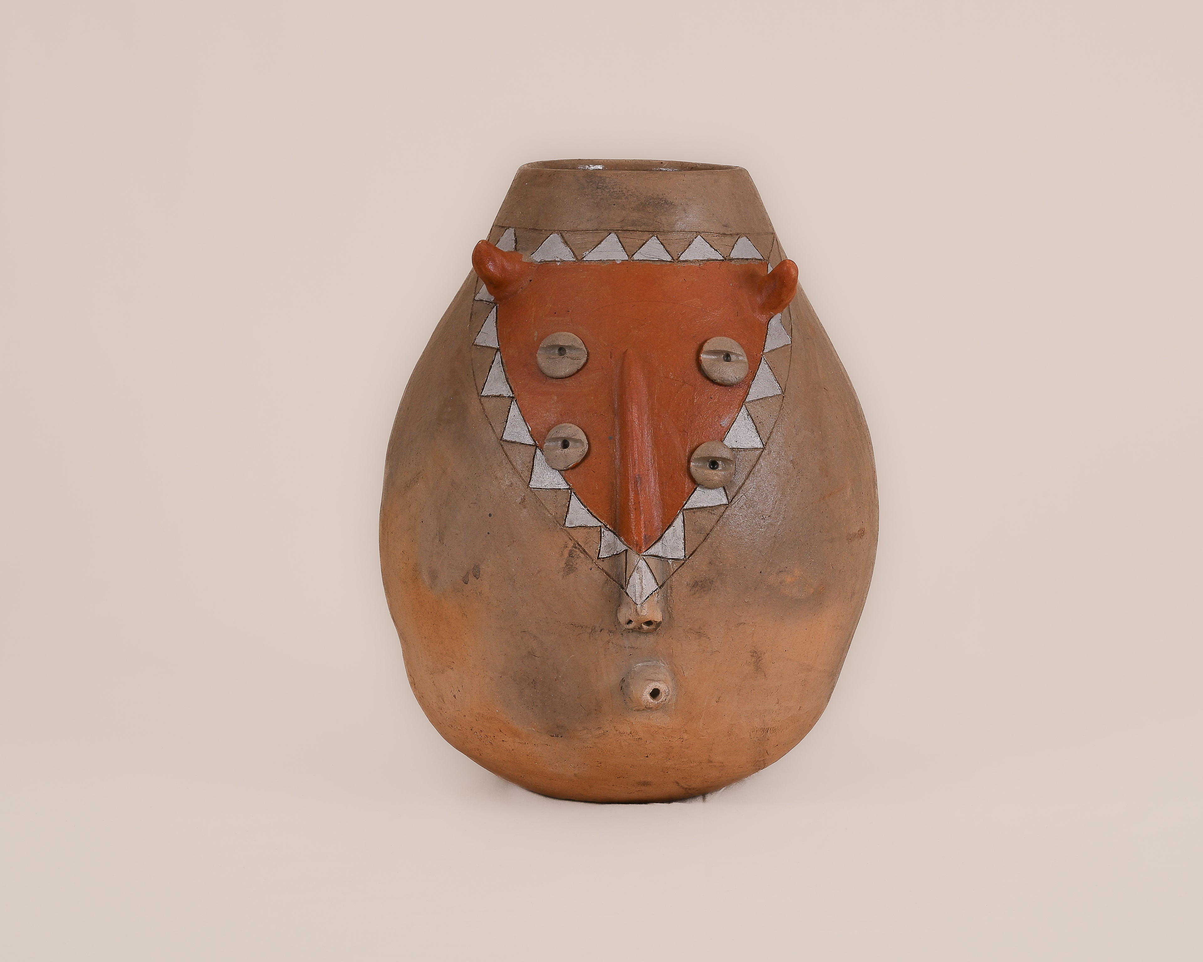 LARGE SMOKED CLAY FACE VASE