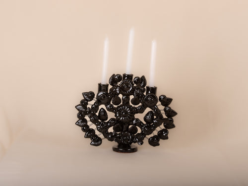 Tree of Life 1-Sided 3-Candle Black 27 cm