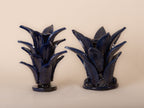 CANDELABRO AZUL HOJAS BARRO VIDRIADO